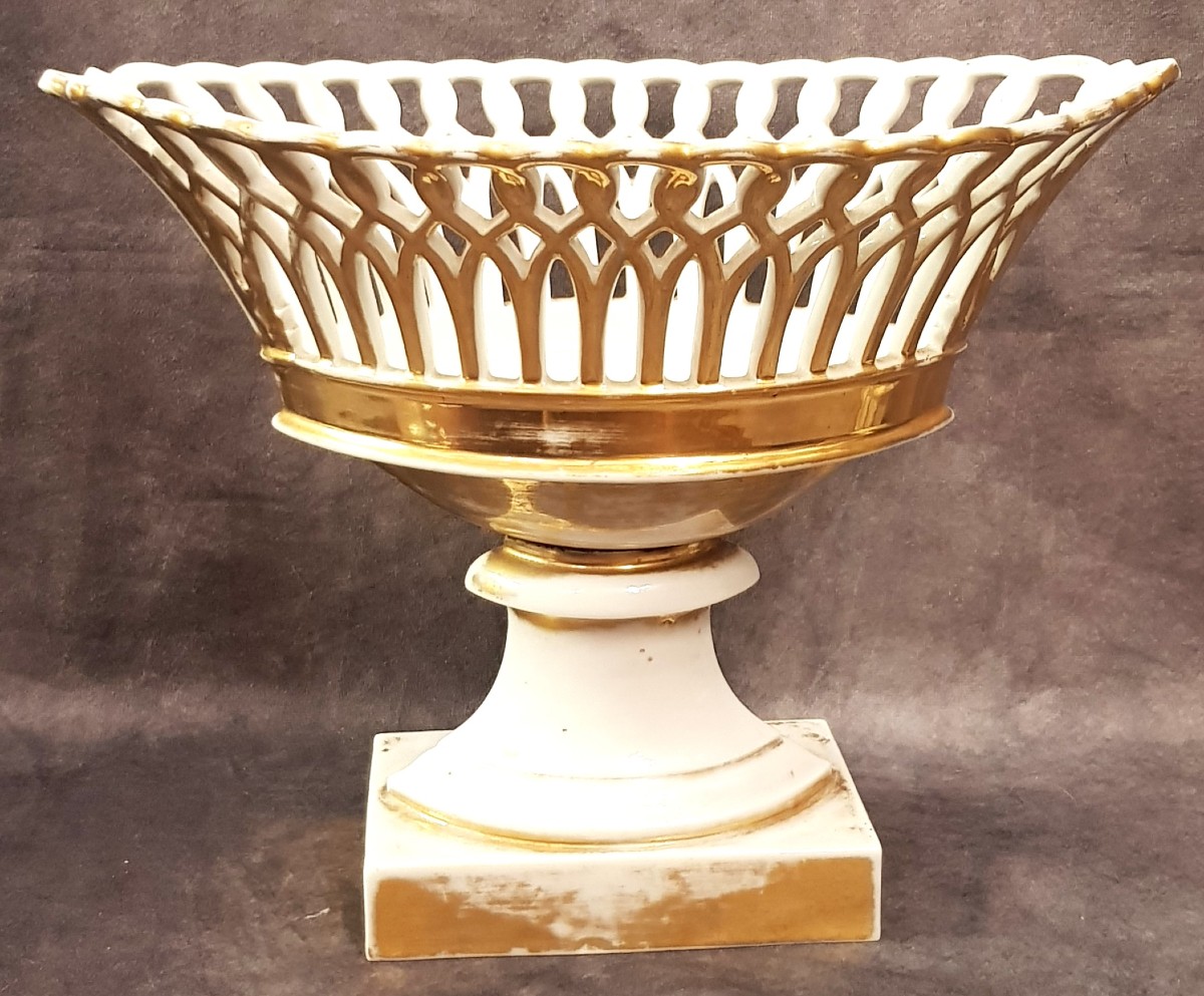 Antique Centerpiece, Pierced Porcelain Bowl From Paris, Restoration Period-photo-2