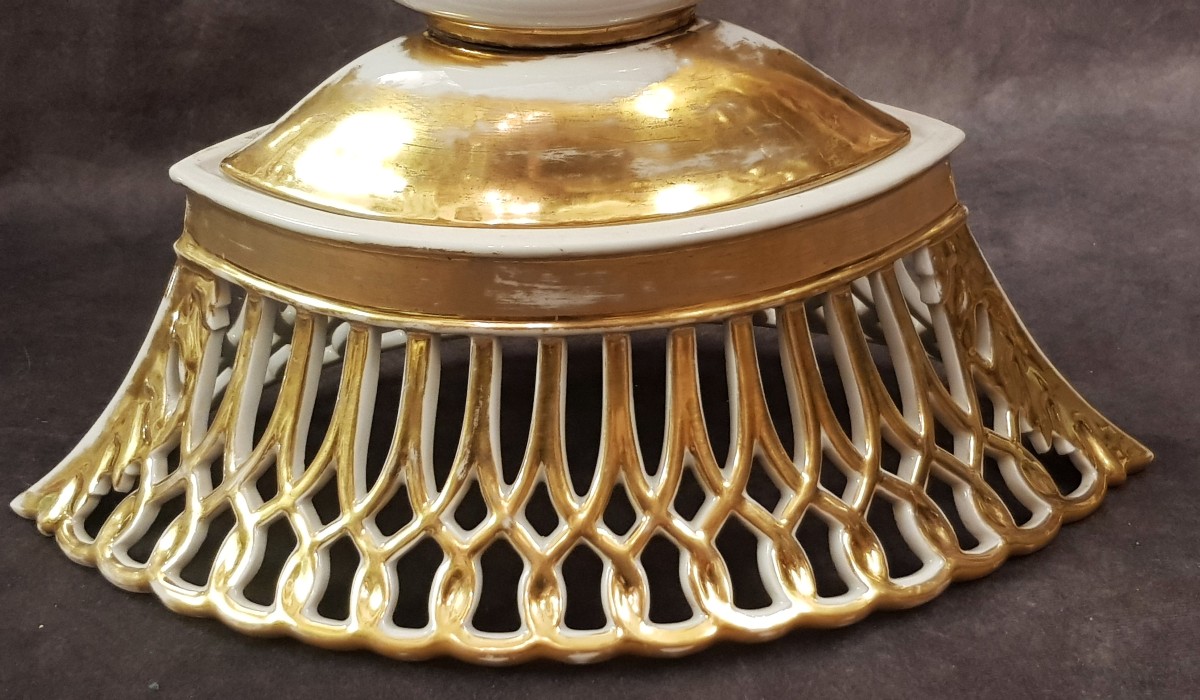 Antique Centerpiece, Pierced Porcelain Bowl From Paris, Restoration Period-photo-4