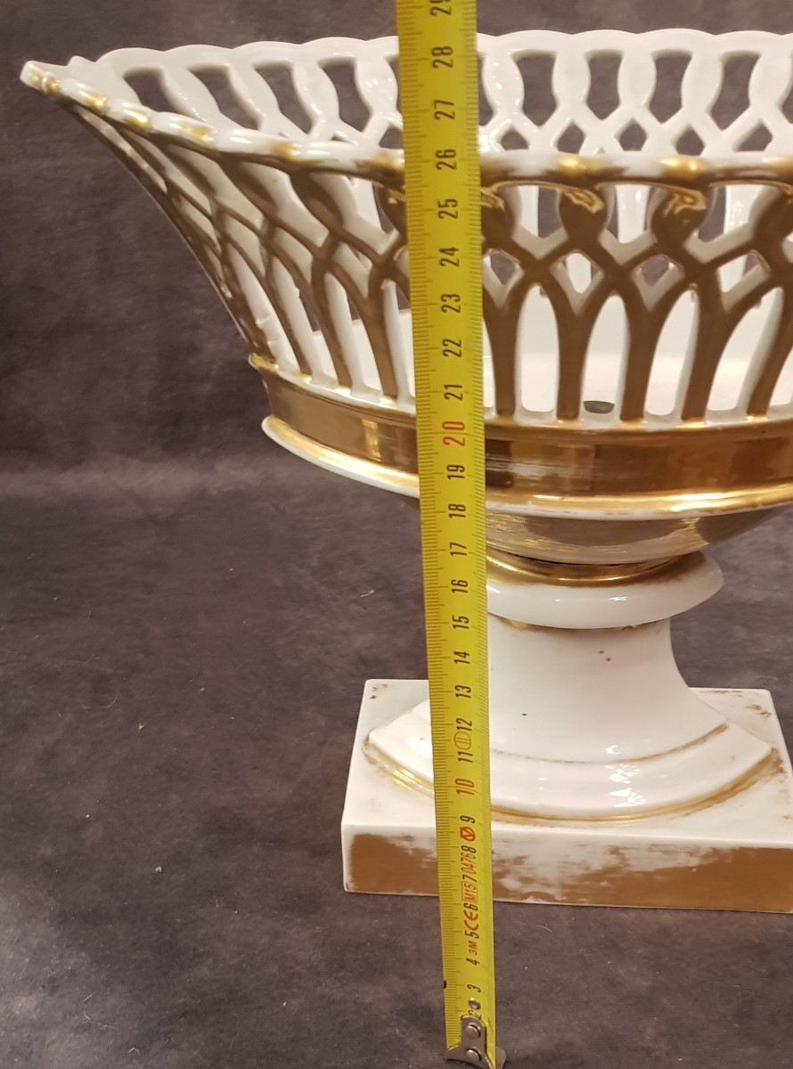Antique Centerpiece, Pierced Porcelain Bowl From Paris, Restoration Period-photo-7