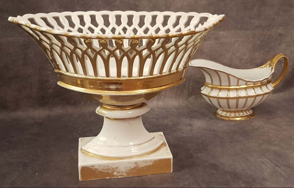 Antique Centerpiece, Pierced Porcelain Bowl From Paris, Restoration Period