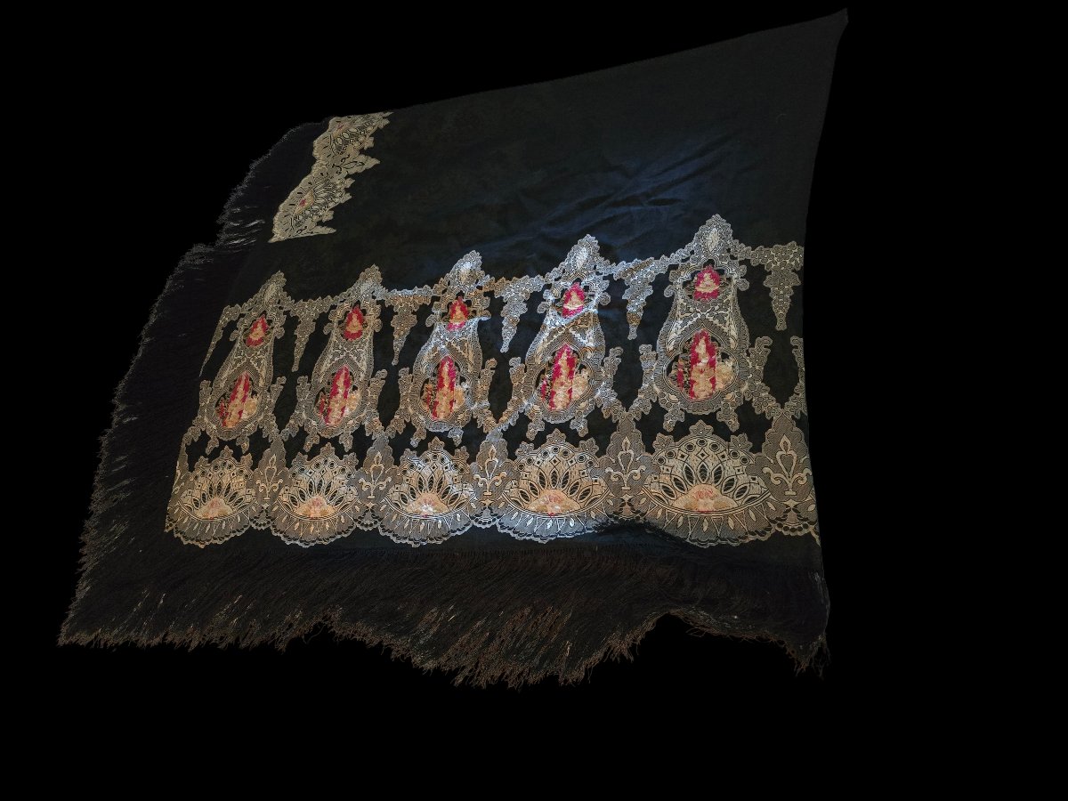 Antique Shawl In Espolined Silk Muslin-photo-3