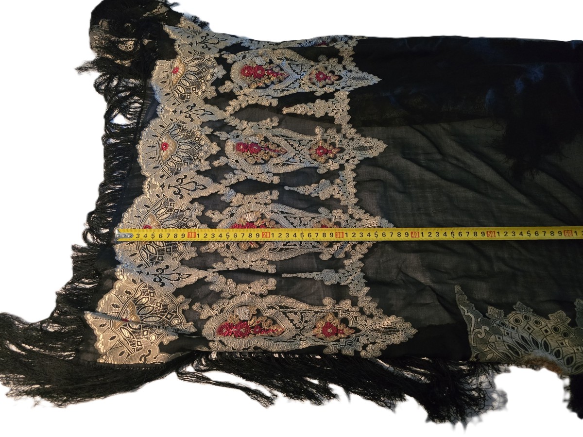 Antique Shawl In Espolined Silk Muslin-photo-5