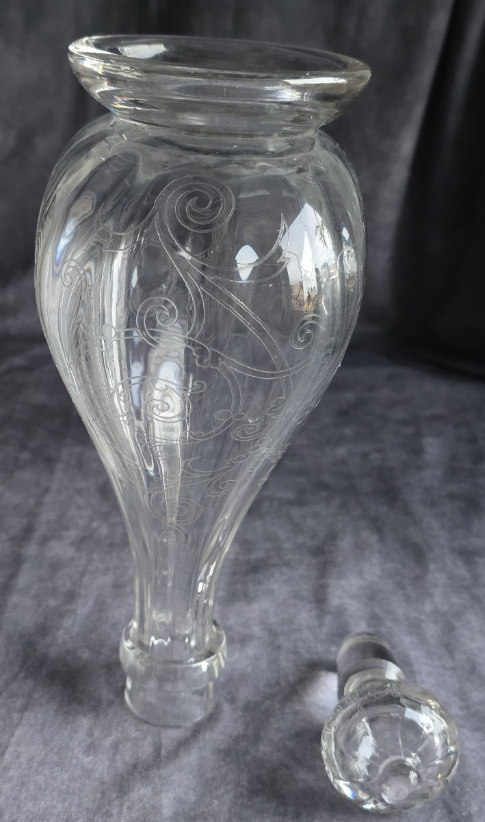 Antique Engraved Crystal Decanter – Bohemia, In The Style Of Moser, Circa 1920–1940-photo-3