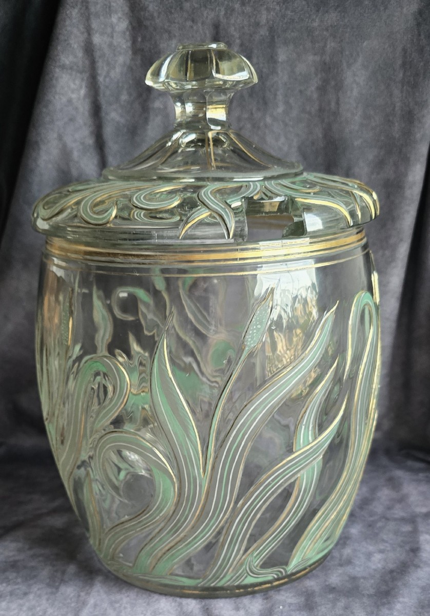 Antique Enamelled Crystal Covered Jar, Bohemia Or Austria, Art Nouveau – Jugendstil