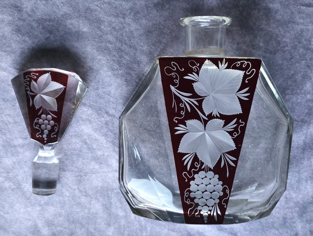 ancienne carafe à liqueur Art Déco en cristal de Bohème, Karl Palda vers 1930-photo-4