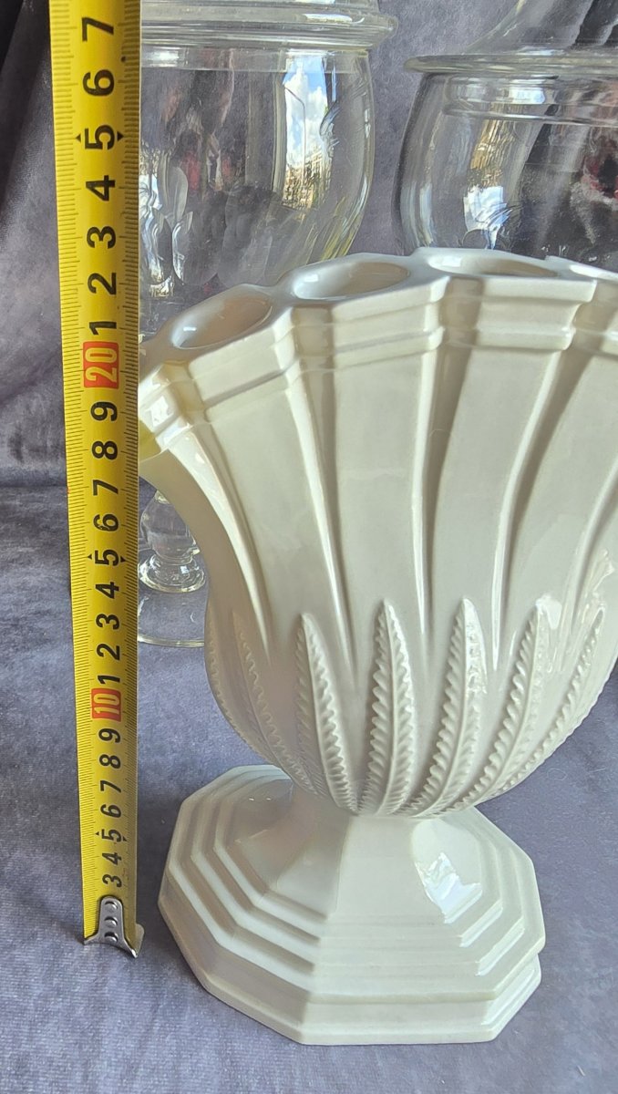 Set Consisting Of A Tulip Vase And Two Antique Faience Candlesticks-photo-6