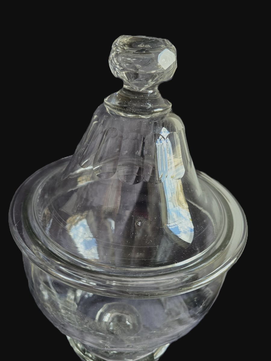 Paire de drageoirs anciens en cristal taillé avec couvercles-photo-4