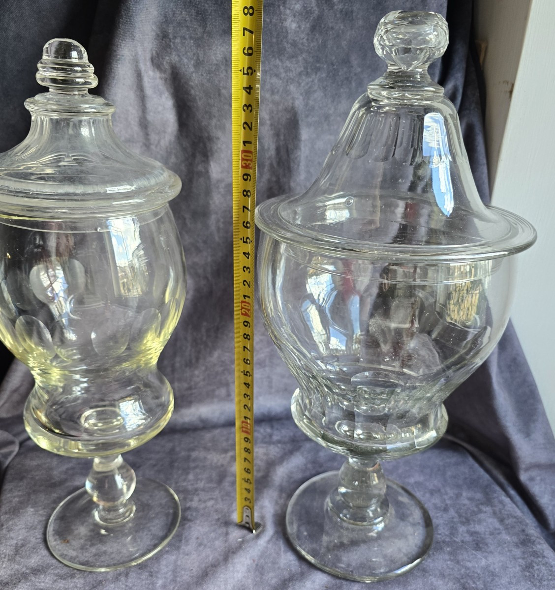 Paire de drageoirs anciens en cristal taillé avec couvercles-photo-6