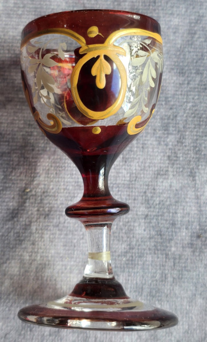 Antique Rossolis Liqueur Set, 6 Pieces In Enameled Blown Glass-photo-4