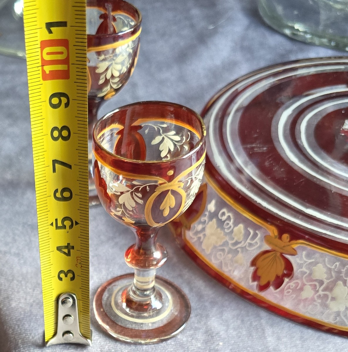 Antique Rossolis Liqueur Set, 6 Pieces In Enameled Blown Glass-photo-5