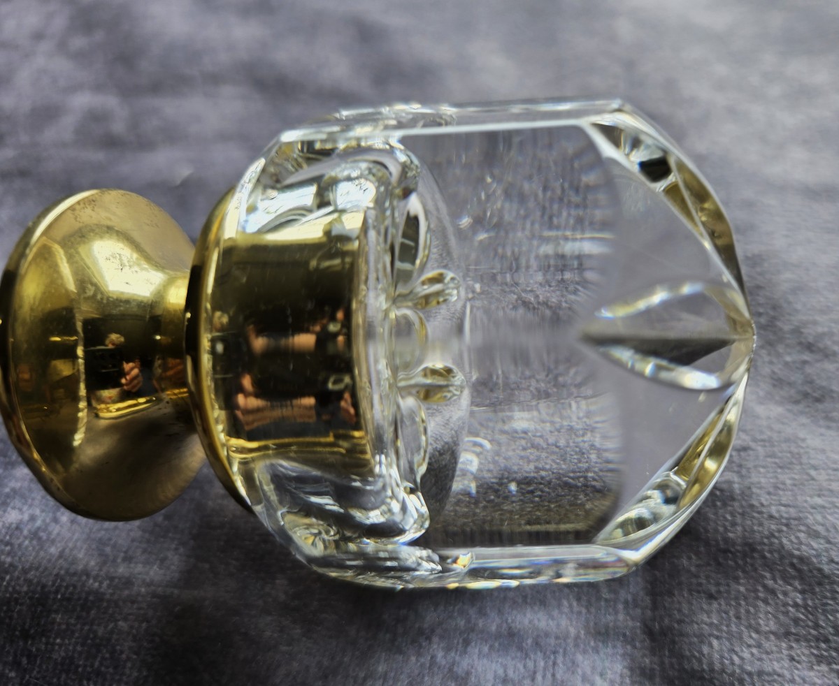  ancienne poignée de porte avec serrure en cristal et laiton- AGB Italie vers 1980-photo-4