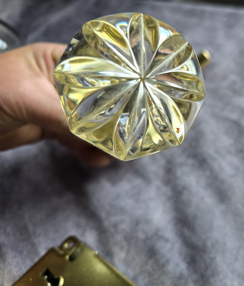  ancienne poignée de porte avec serrure en cristal et laiton- AGB Italie vers 1980