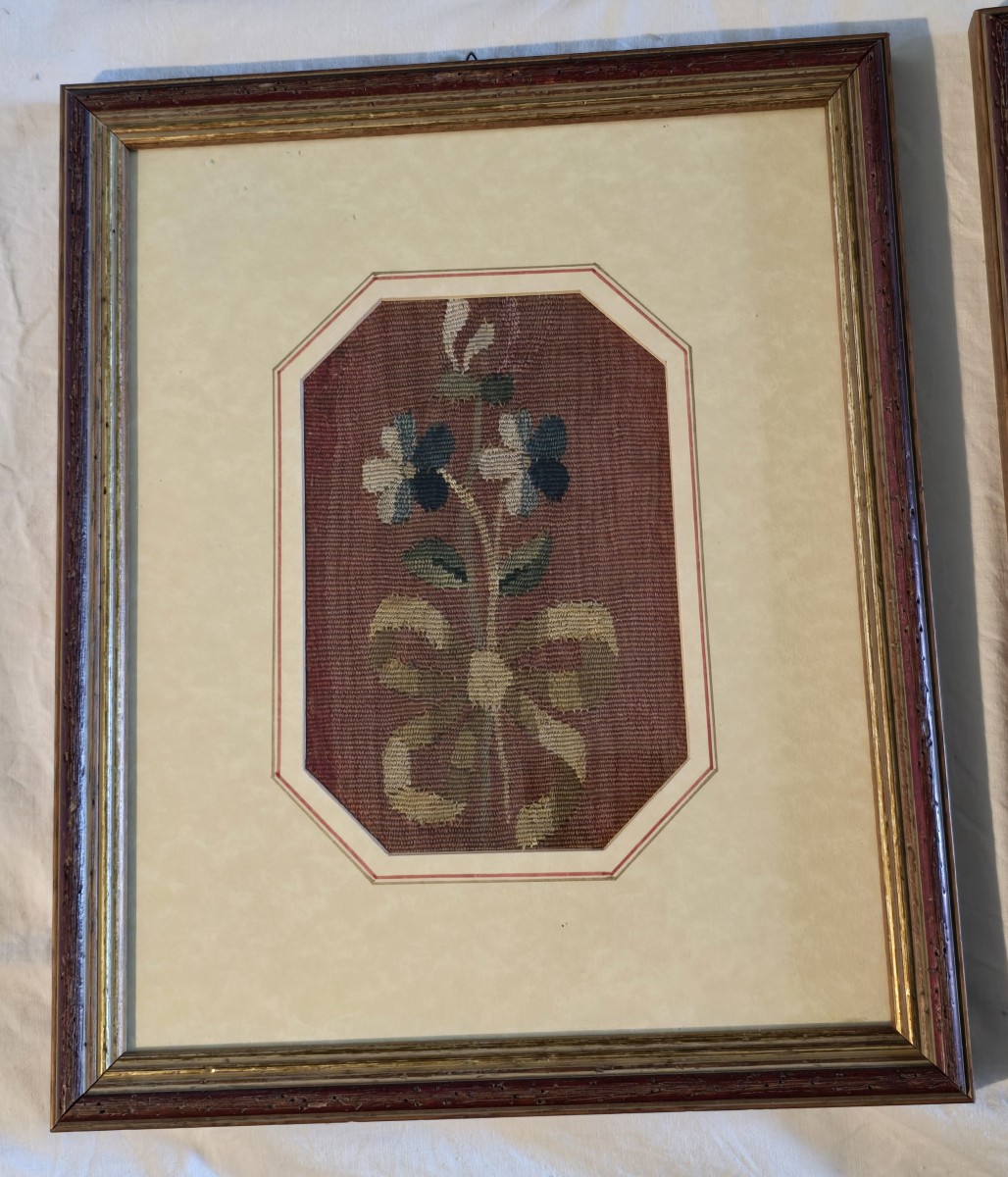  Quatre fragments de tapisserie Aubusson  encadrés XVIII ème siècle-photo-2