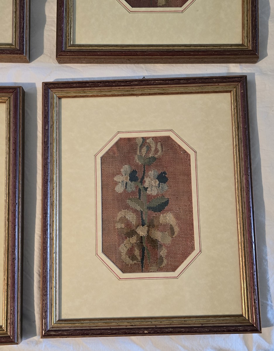  Quatre fragments de tapisserie Aubusson  encadrés XVIII ème siècle-photo-5