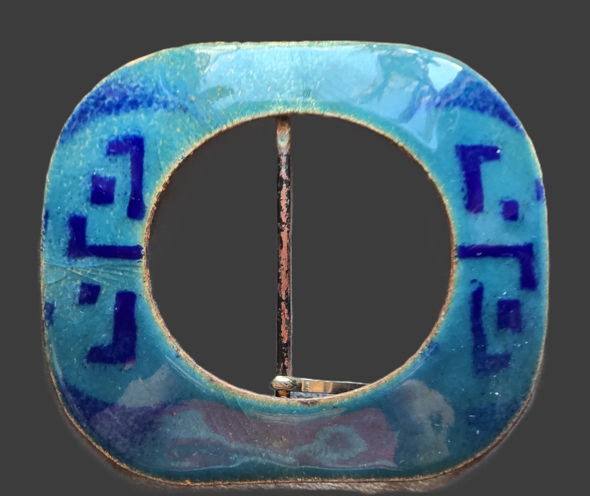 Rectangular Enamelled Metal Belt Buckle – France, 1970s