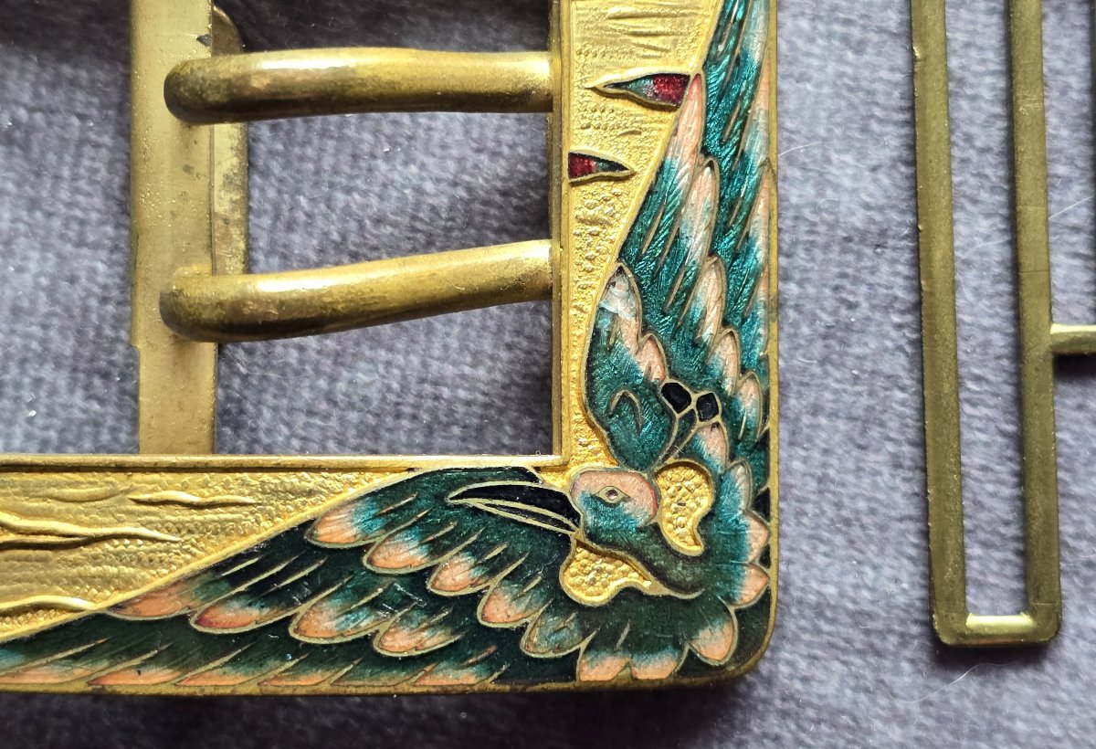 Boucle  Art Nouveau  en métal avec émaux cloisonnés, France fin XIXe siècle-photo-2