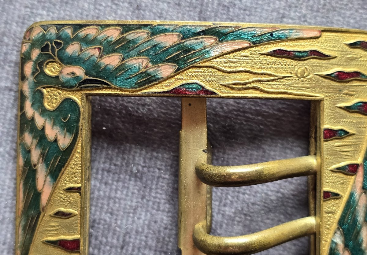 Boucle  Art Nouveau  en métal avec émaux cloisonnés, France fin XIXe siècle-photo-3