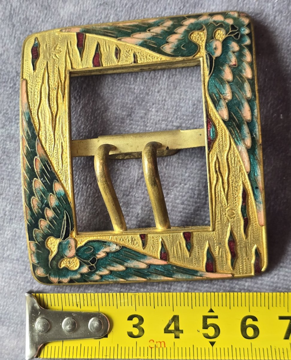Boucle  Art Nouveau  en métal avec émaux cloisonnés, France fin XIXe siècle-photo-1