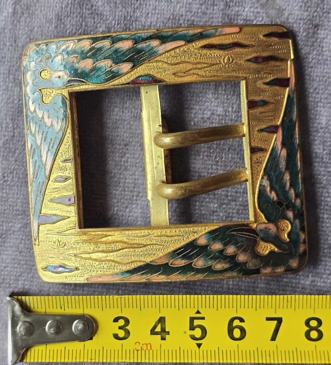 Boucle  Art Nouveau  en métal avec émaux cloisonnés, France fin XIXe siècle-photo-2
