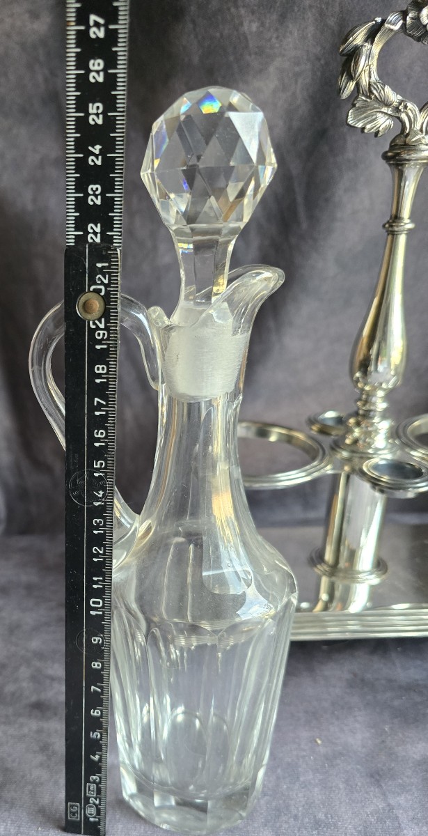 Oil And Vinegar Cruet Set In Silver-plated Metal And Cut Crystal 19th Century-photo-4