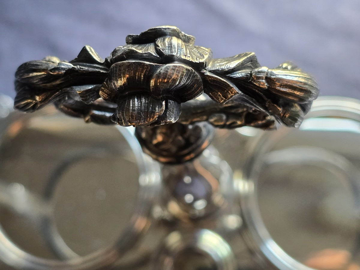 Oil And Vinegar Cruet Set In Silver-plated Metal And Cut Crystal 19th Century-photo-4