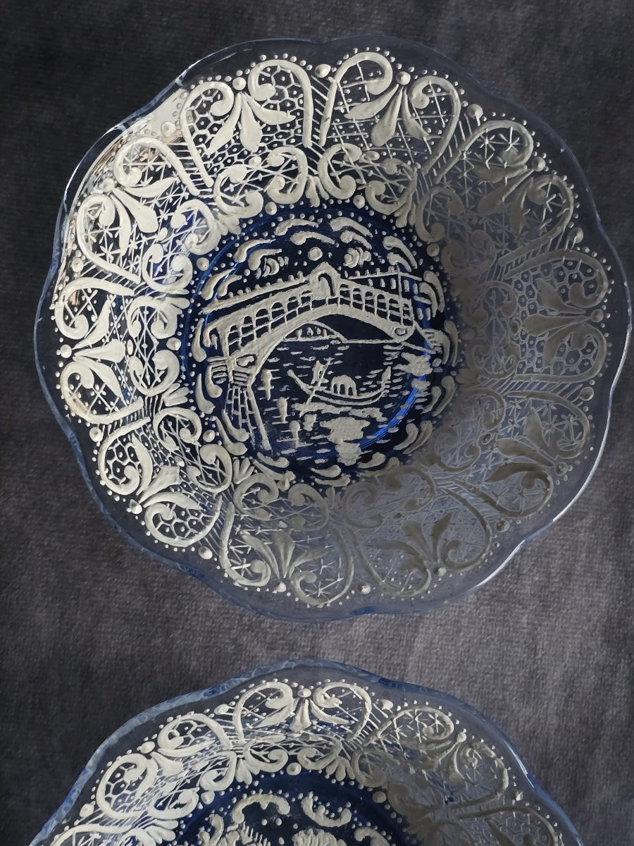 Vintage 7-piece Fruit Salad Set In Enameled Glass – Venice, Circa 1960-photo-1