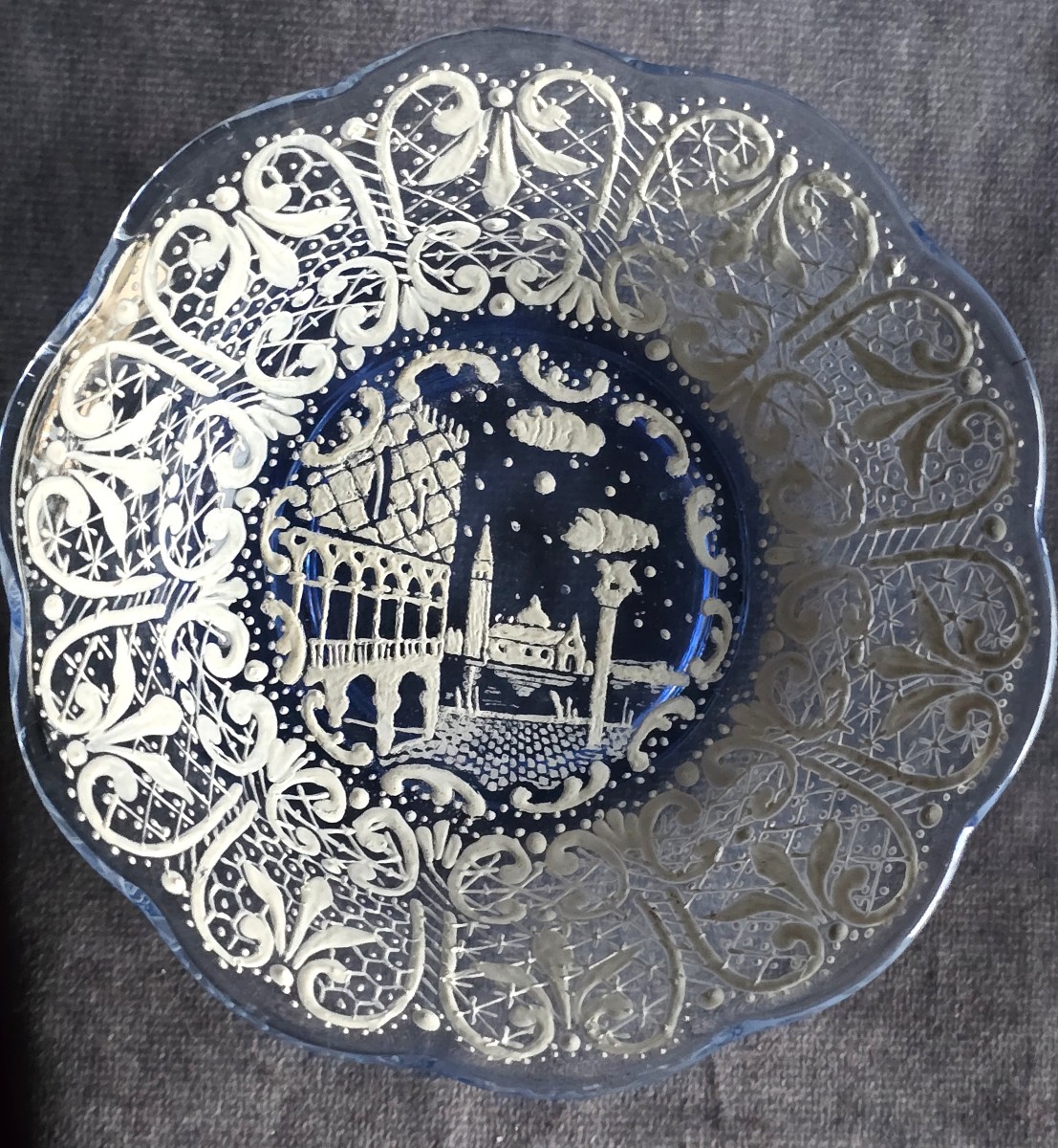 Vintage 7-piece Fruit Salad Set In Enameled Glass – Venice, Circa 1960-photo-2