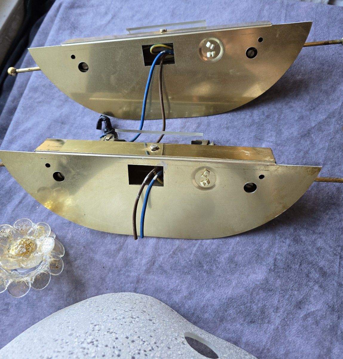 Pair Of Glass And Brass Wall Sconces – Murano, Circa 1980-photo-2