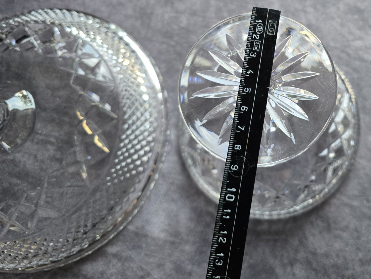 ensemble de 3 anciennes coupes sur pied en cristal taillé-photo-3