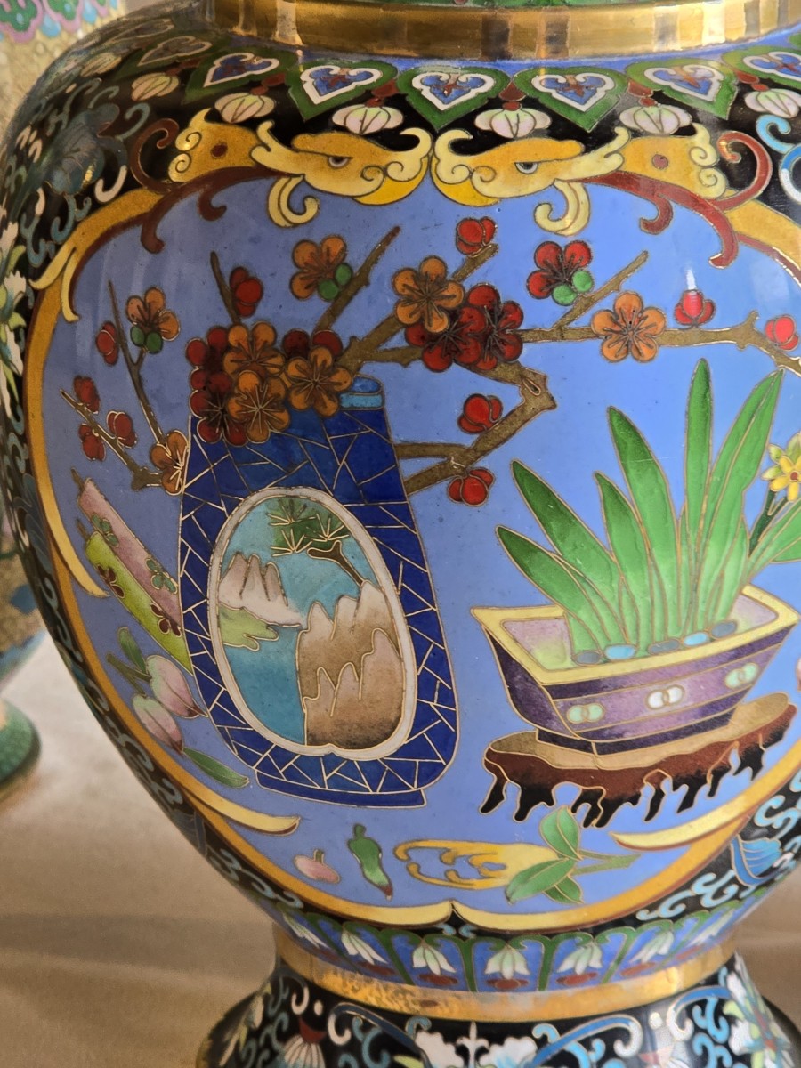 Ancien vase cloisonné h 31,5 cm- Epoque républicaine chinoise-photo-4