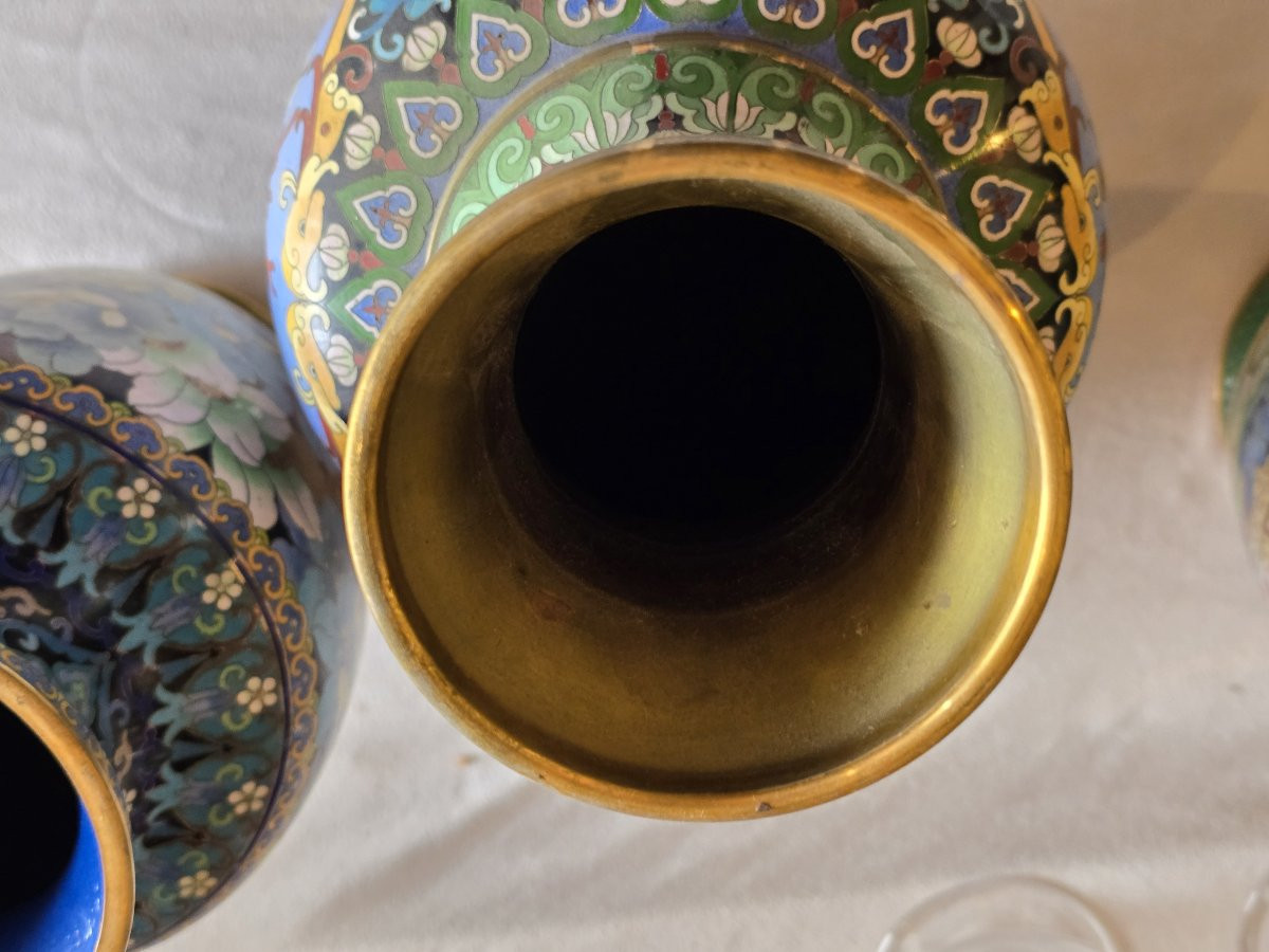 Ancien vase cloisonné h 31,5 cm- Epoque républicaine chinoise-photo-4