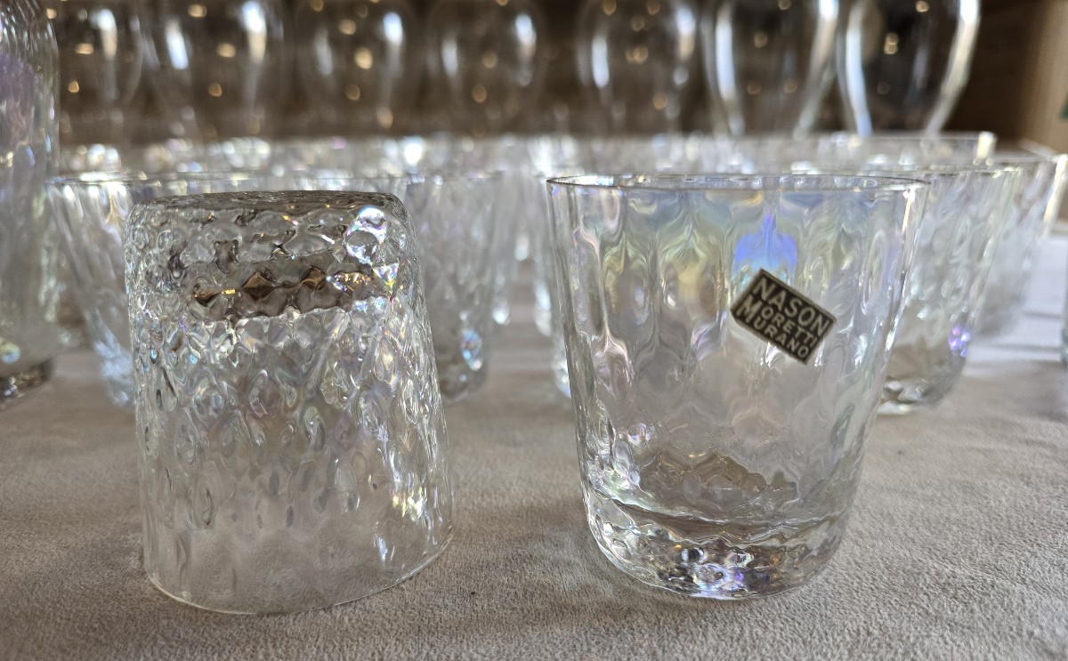 Ancien service de verres pour 12 personnes Nason Moretti Murano vers 1960-photo-2