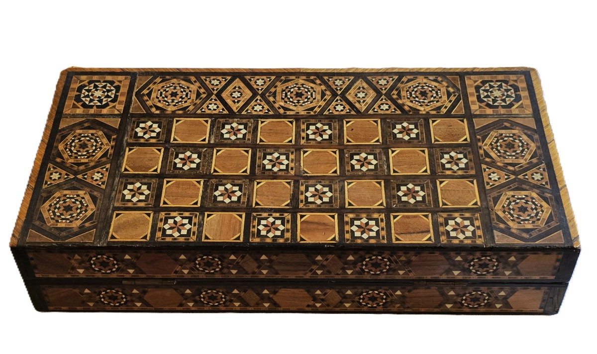 Inlaid Wooden Chess Game Box – Syria, Mid-20th Century-photo-3