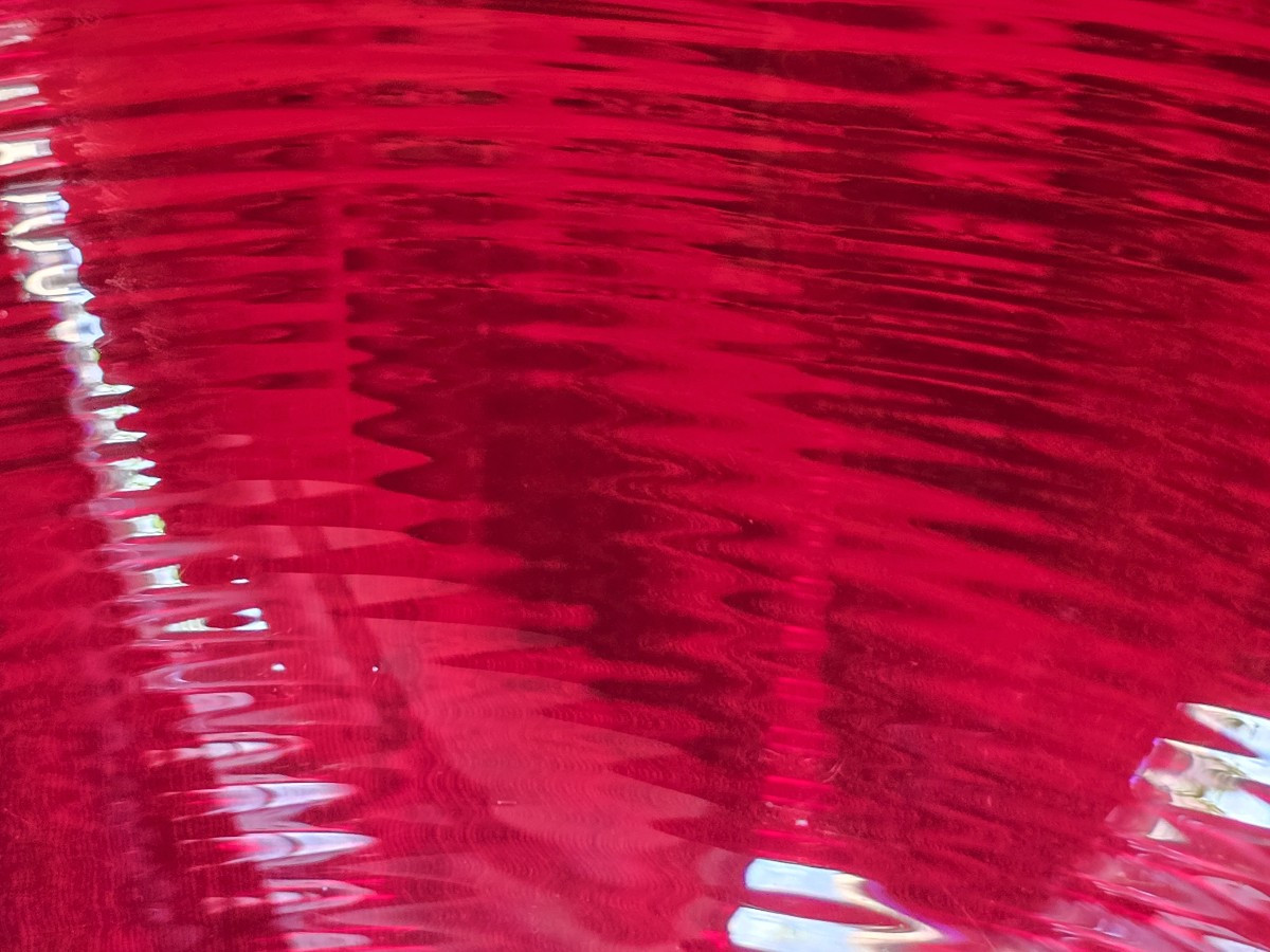 Ancien plat en verre soufflé de Murano, rouge, milieu du XXe siècle, 43 cm diamètre-photo-4