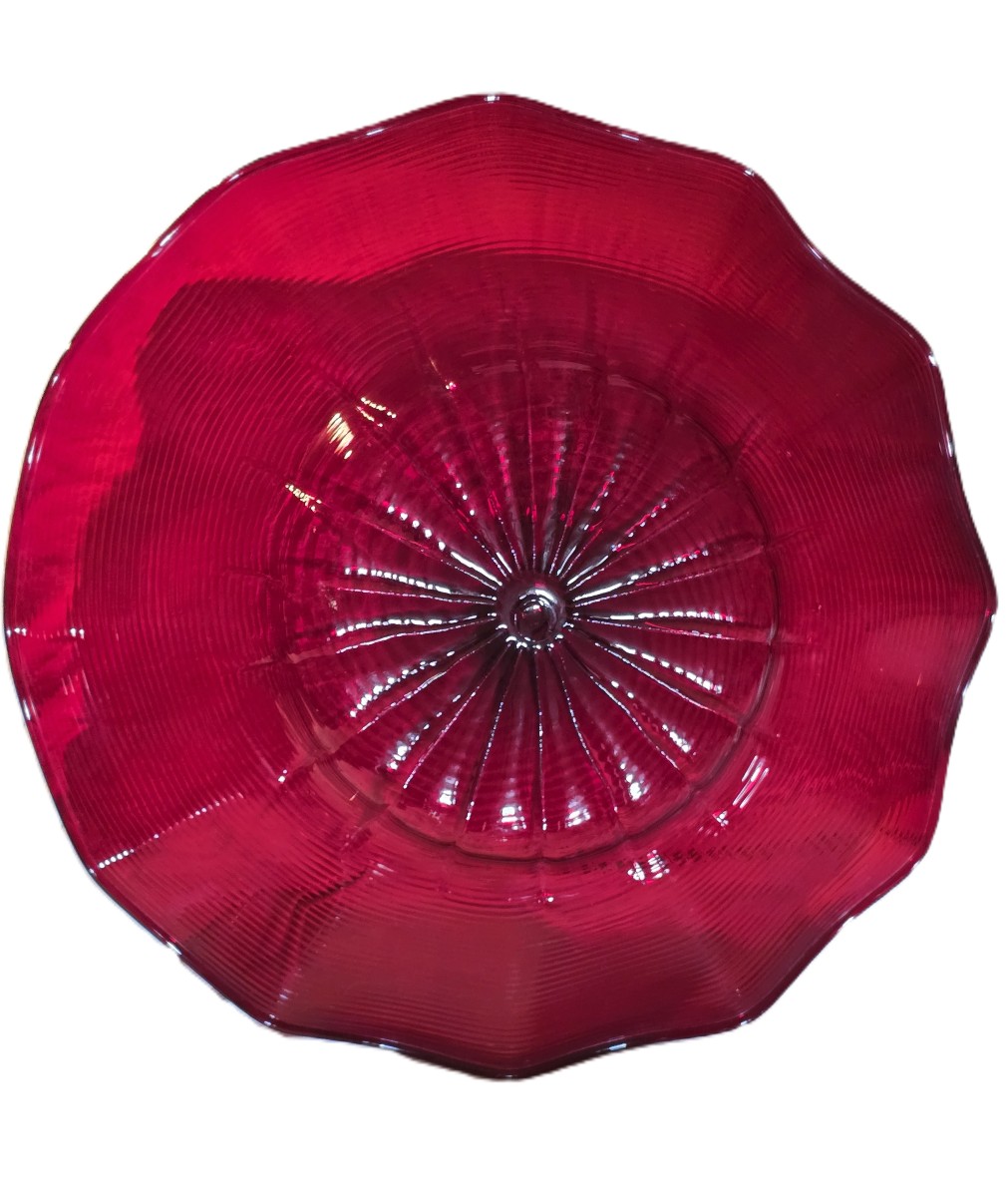 Ancien plat en verre soufflé de Murano, rouge, milieu du XXe siècle, 43 cm diamètre-photo-3