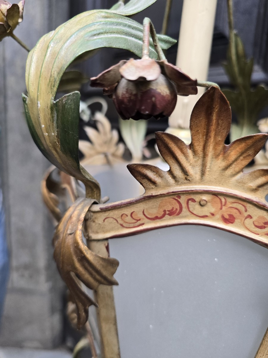 Lanterne florentine ancienne en  fer et verre - annèes 1960-photo-1