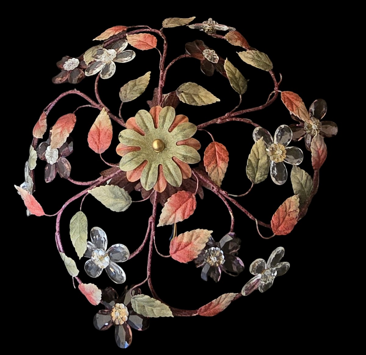 paire anciens plafonniers en fer e cristaux artisanat florentin vers 1960-photo-3