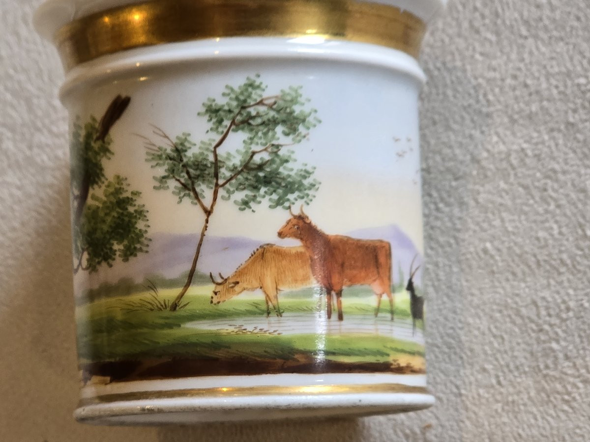 Antique Litron Cup With Its Saucer In Painted Porcelain, 19th Century-photo-3