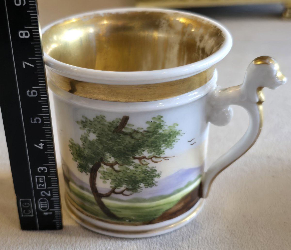 Antique Litron Cup With Its Saucer In Painted Porcelain, 19th Century-photo-4