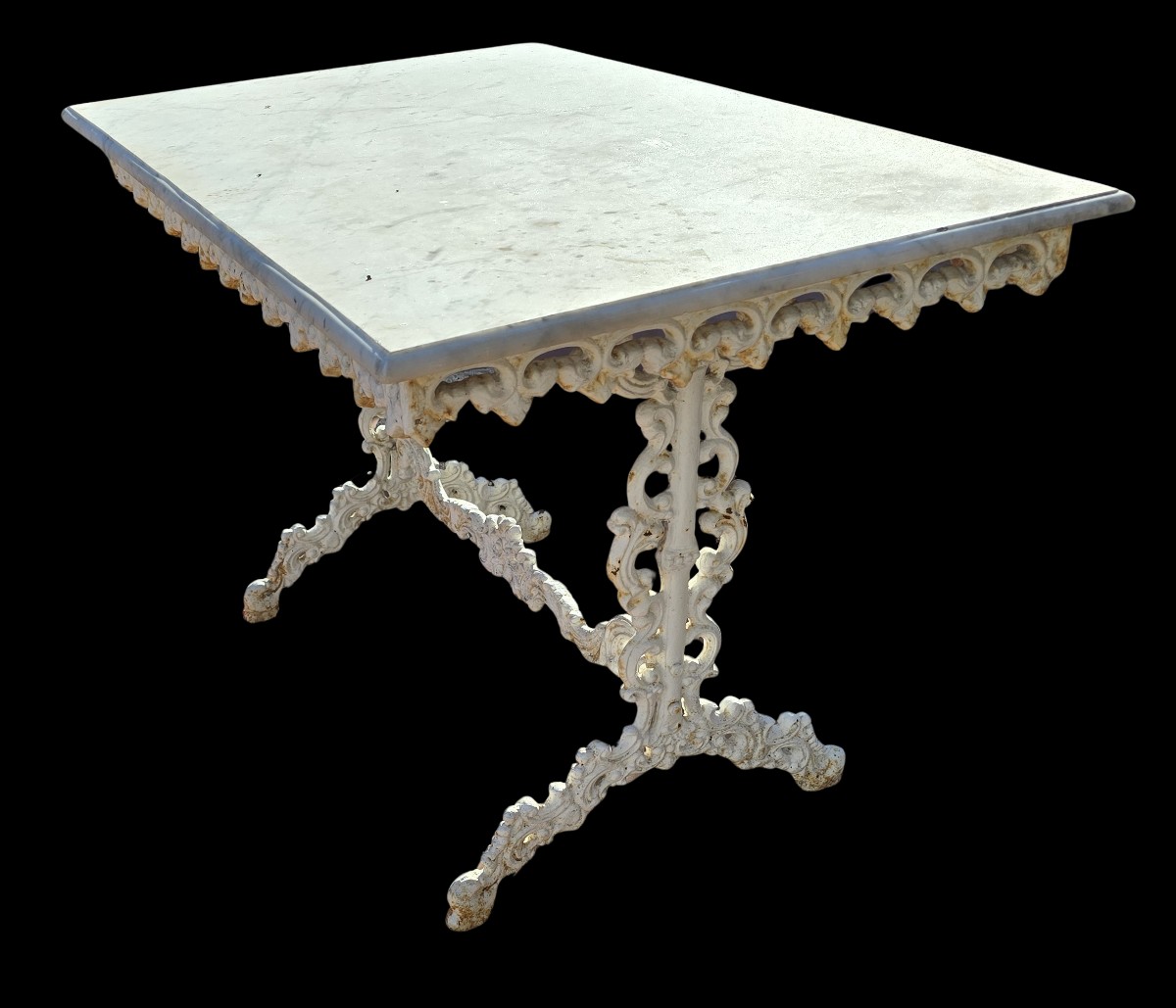 Antique Table In Cast Iron And White Carrara Marble