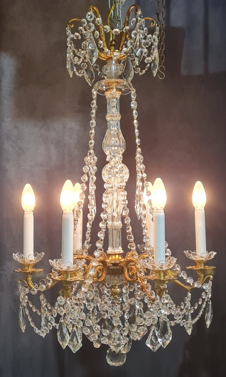 Ancien lustre en bronze et cristal XIX ème siècle style Louis XVI-photo-2