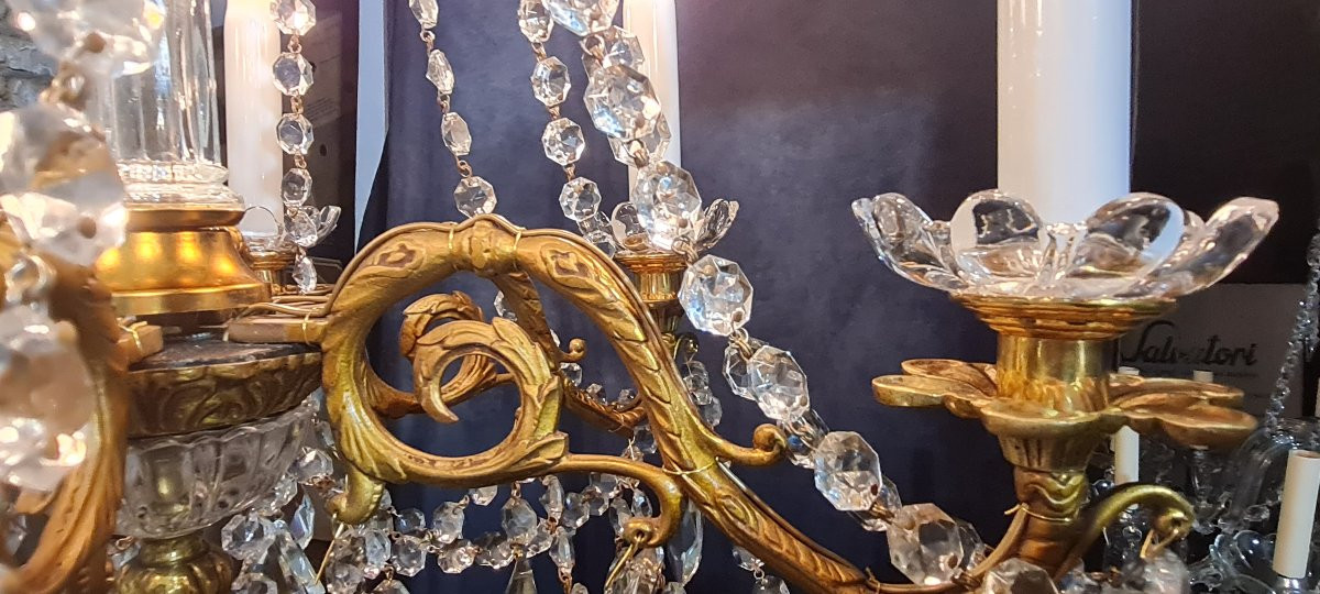 Ancien lustre en bronze et cristal XIX ème siècle style Louis XVI-photo-2