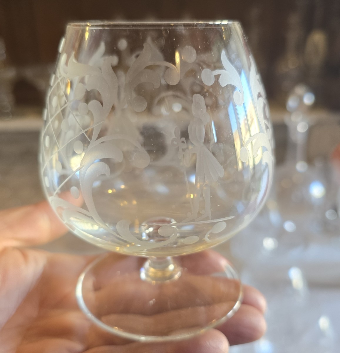 Set Of 12 Antique Venetian Glasses In Blown And Engraved Glass, Murano, 1960s-photo-3