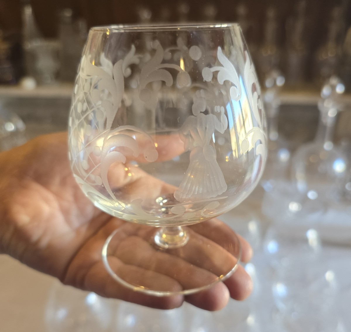Set Of 12 Antique Venetian Glasses In Blown And Engraved Glass, Murano, 1960s-photo-4