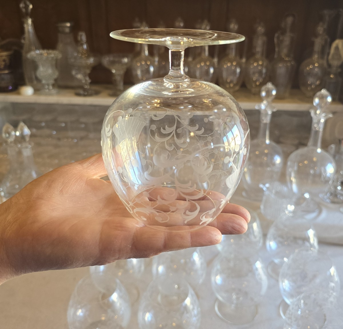 Set Of 12 Antique Venetian Glasses In Blown And Engraved Glass, Murano, 1960s-photo-2