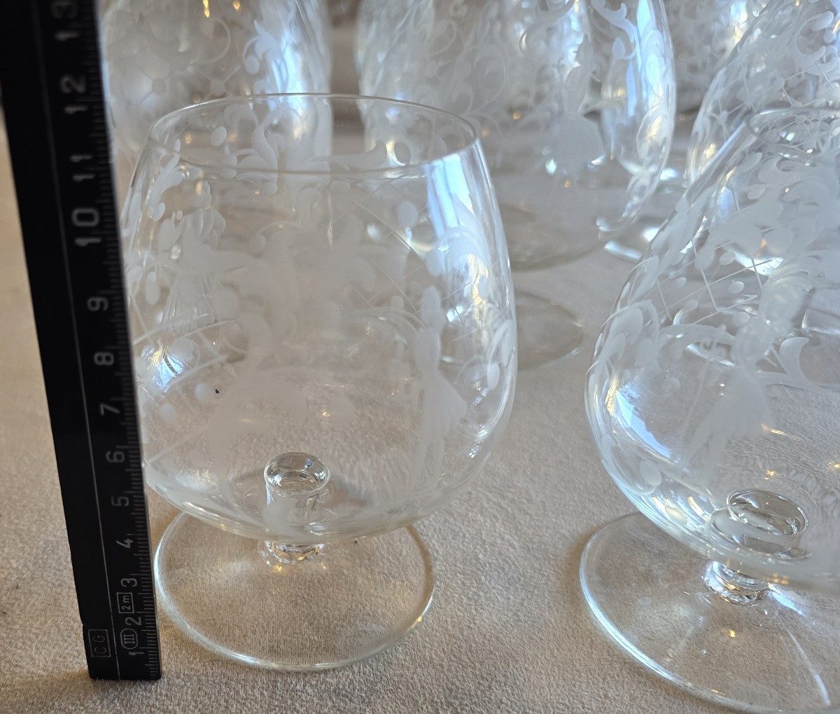 Set Of 12 Antique Venetian Glasses In Blown And Engraved Glass, Murano, 1960s-photo-5