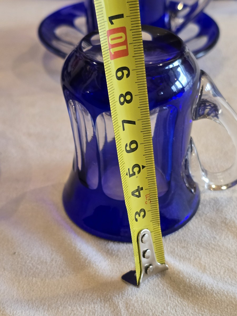 Set Of 6 Cups With Saucers In Double‑layered Glass, Vintage.-photo-6