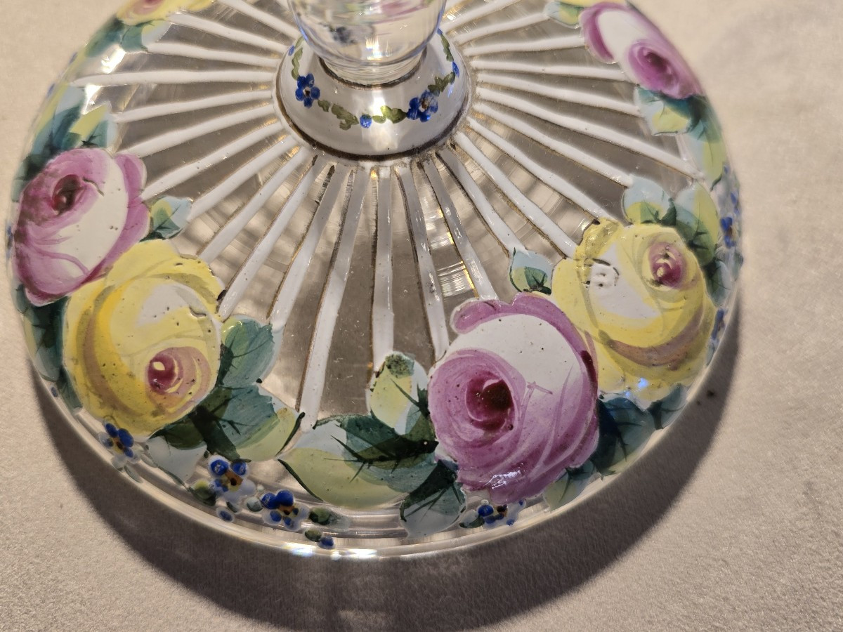 Set  Antique Bowl And Lidded Bonbonnière In Enameled Glass-photo-1