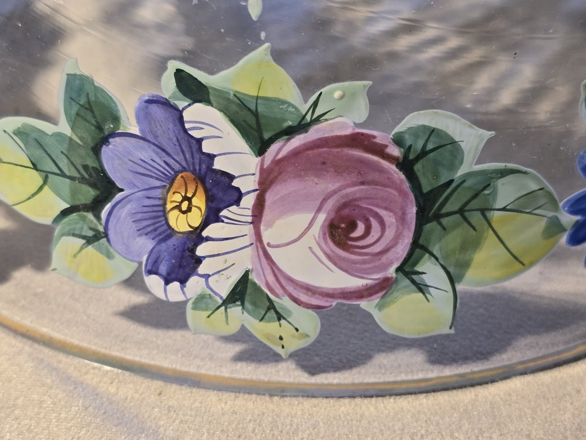 Set  Antique Bowl And Lidded Bonbonnière In Enameled Glass-photo-5