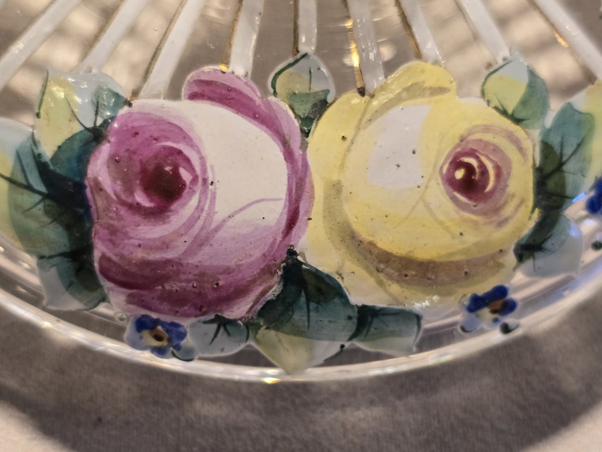 Set  Antique Bowl And Lidded Bonbonnière In Enameled Glass-photo-6